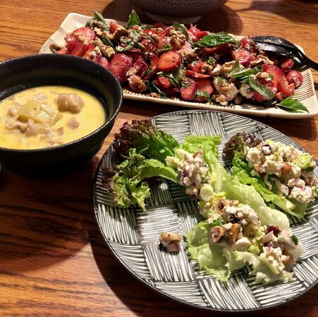 June 23, 2021 #chowder tofu chicken #lettucewraps and strawberry basil balsamic #salad #twosaladday #vegetarian #itshot