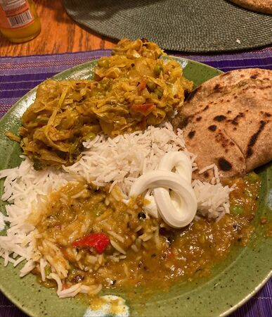 Monday October 12 curried cabbage, dal, and aloo paratha