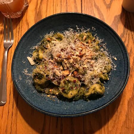 Friday April 10 broccoli pesto pasta + burrata salad