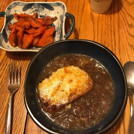 Monday March 23 french onion soup and butter miso carrots